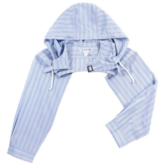 RARE COMME DES GARÇONS Blue & White Striped Bolero Hooded Shirt - Picture 2 of 5